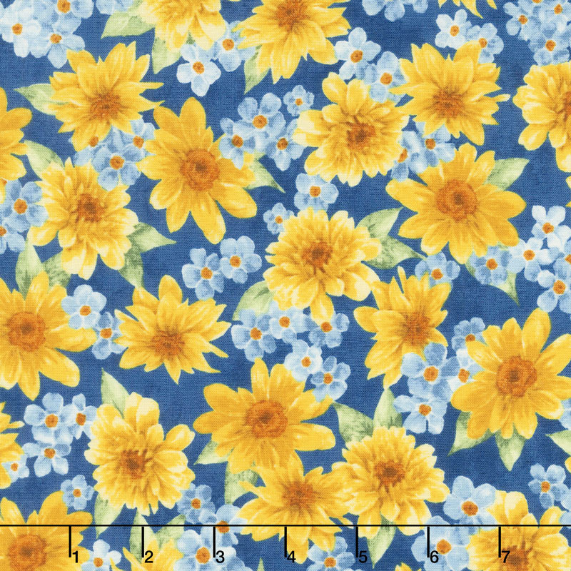 Gardenside Path - Cluster Flowers Blue Yardage