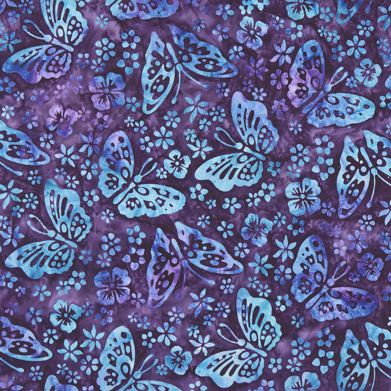 Artisan Batiks - Butterfly Blooms Butterflies Eggplant Yardage