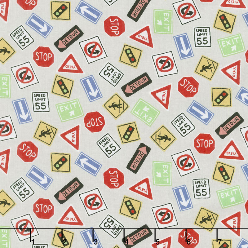 Keep On Truck'n - Toss Street Signs Light Gray Yardage