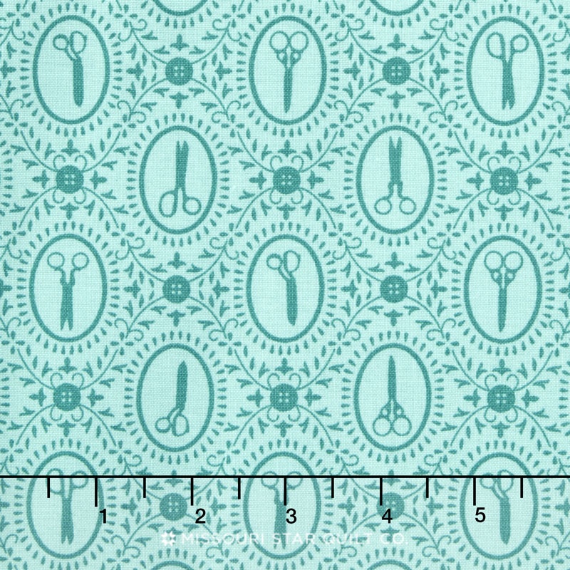 Cute as a Button - Scissor Cameos Aqua Yardage
