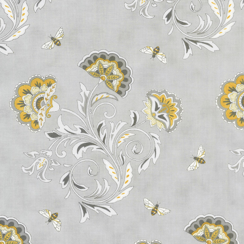 Bee Joyful - Bee's & Blooms Dove Grey Yardage