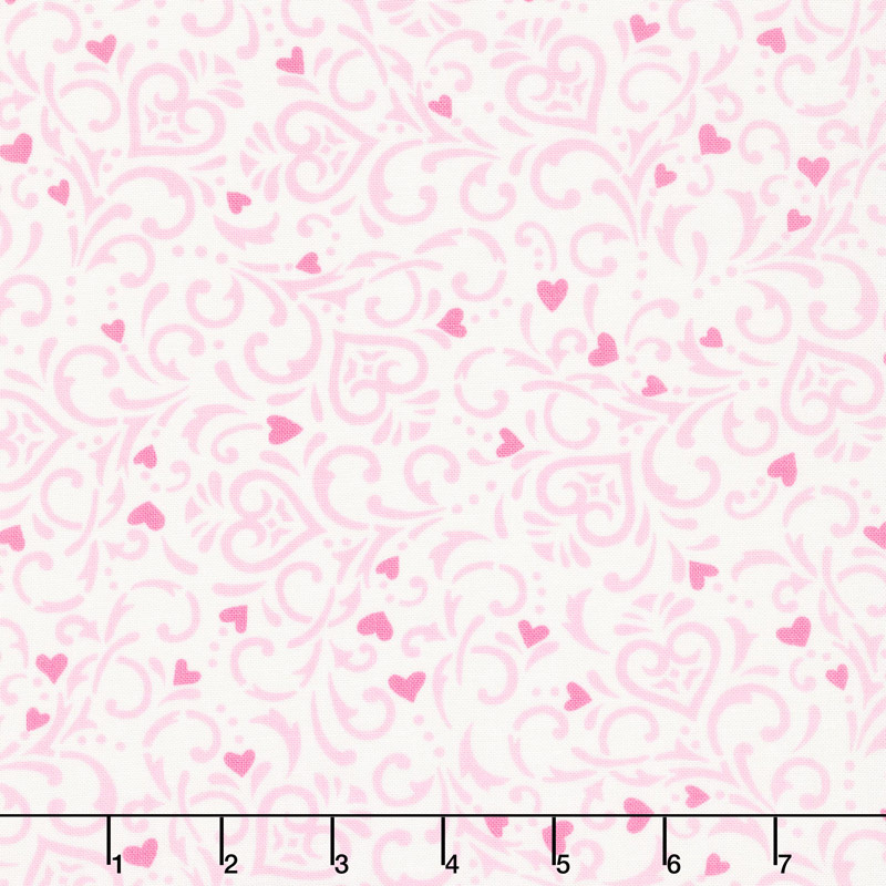 Love Grows - Swirly Hearts Whimsical White Yardage