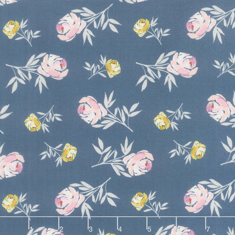 Blooms and Bobbins - Rose Blue Yardage