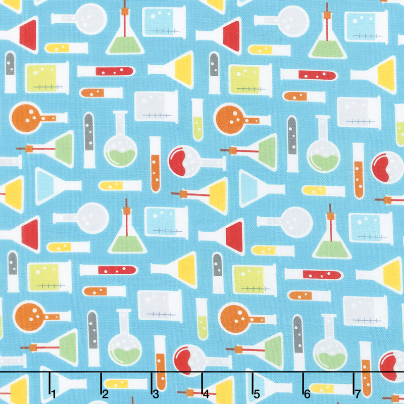 Big Bang - Tossed Beakers Turquoise Multi Yardage