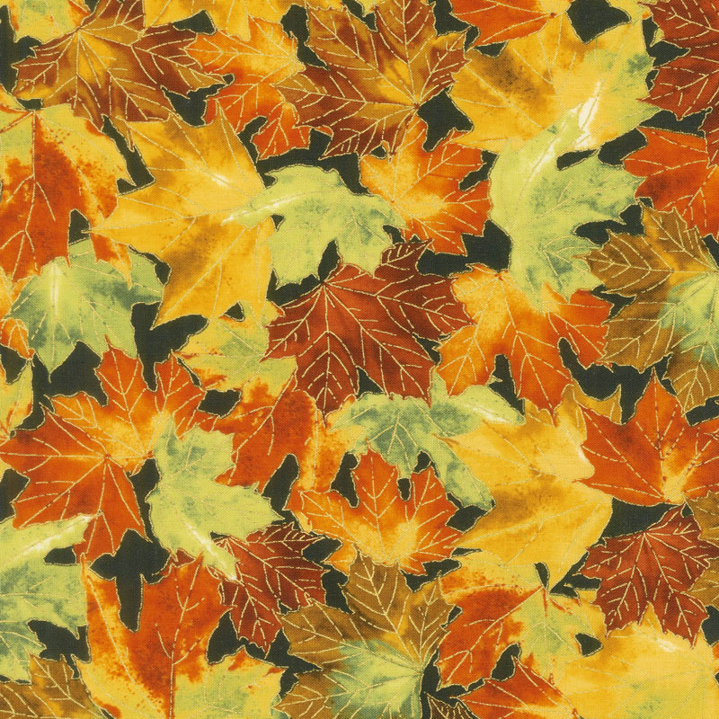 Giving Thanks - Leaves Black Metallic Yardage