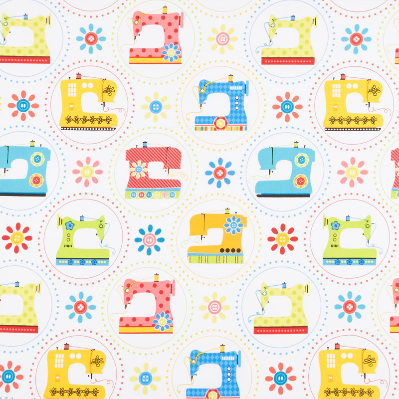 Sew Excited - Sewing Machine Fun White Yardage