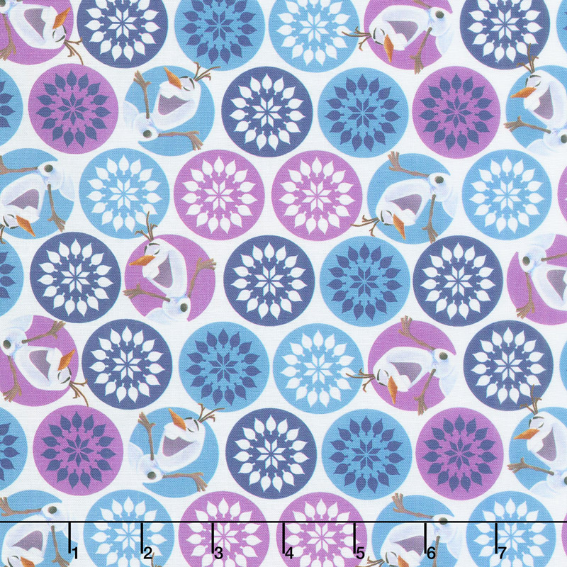 Disney Olaf's Frozen Adventure - Olaf & Snowflakes in White Yardage