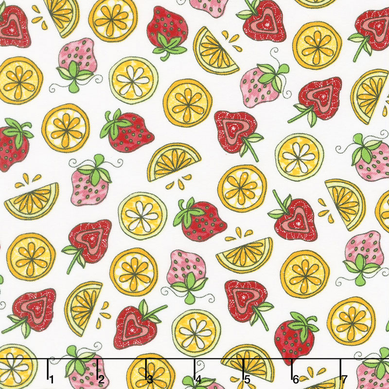 Lil' Sprout Too! - Strawberries n' Lemons White Flannel Yardage