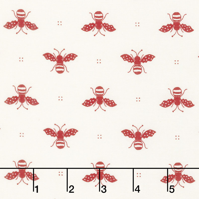 My Redwork Garden - Honey Bee Cream Red Yardage