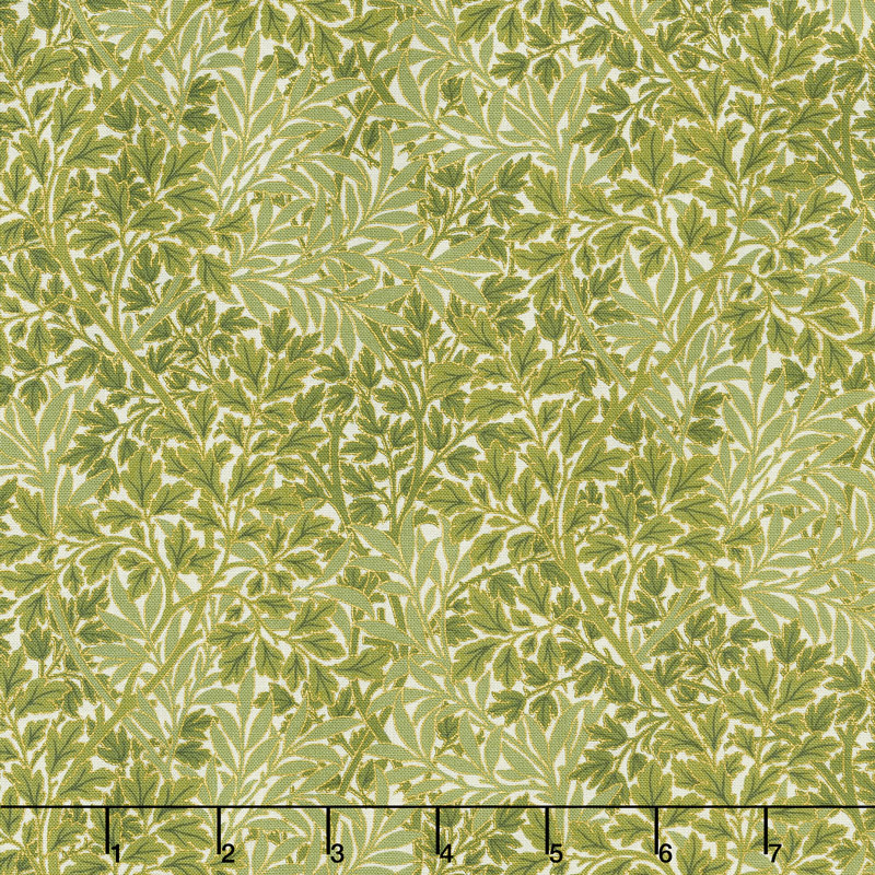 Morris Holiday 1899 - Foliage Linen Pine Metallic Yardage