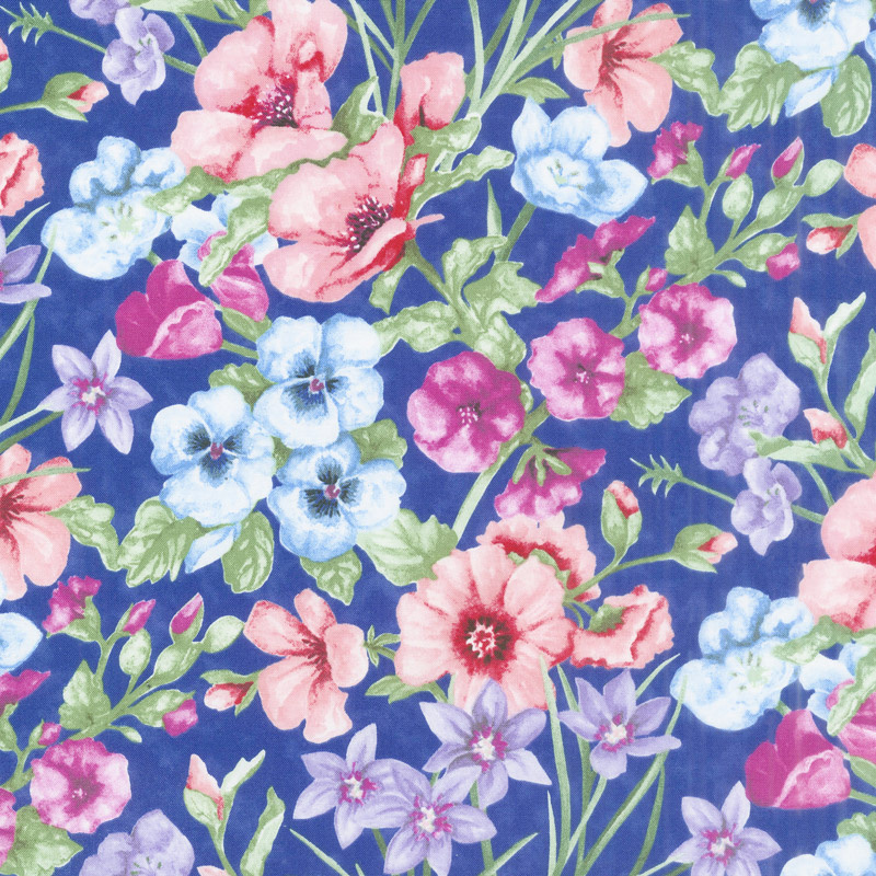 Papillon Parade - Large Floral Dark Blue Yardage