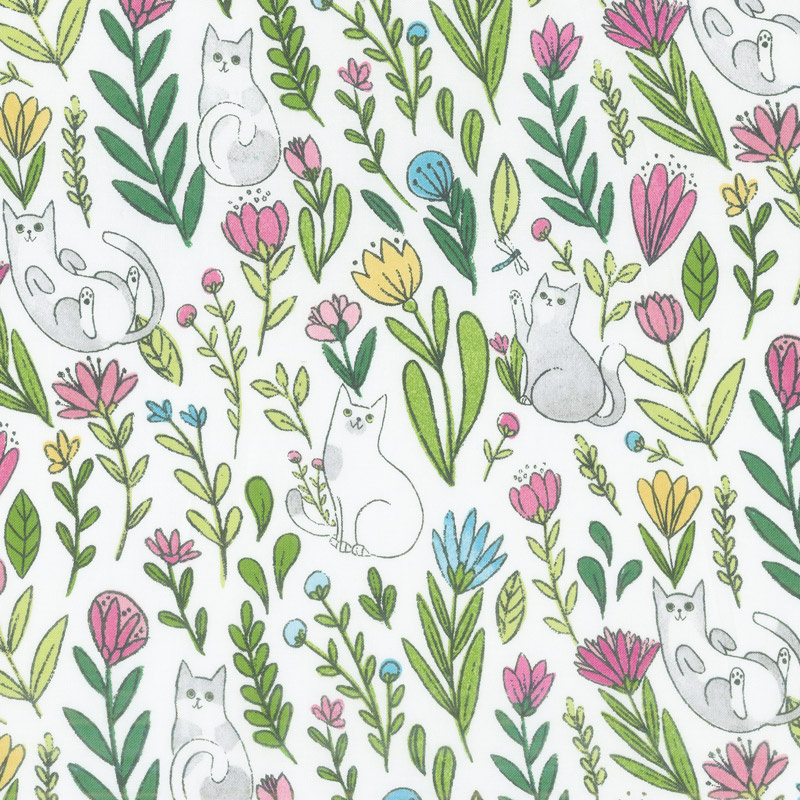 Catnip - Flower Cats White Yardage
