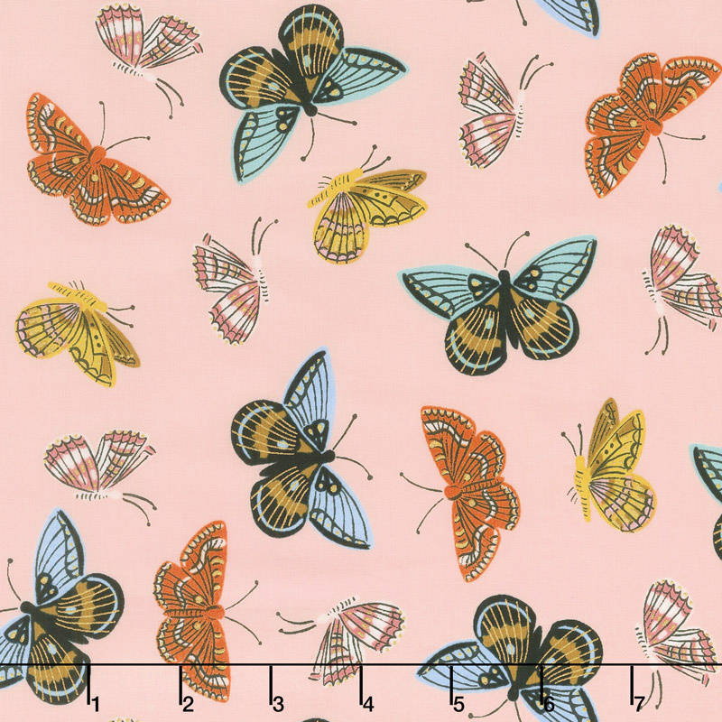 English Garden - Monarch Peach Cotton Lawn Metallic Yardage