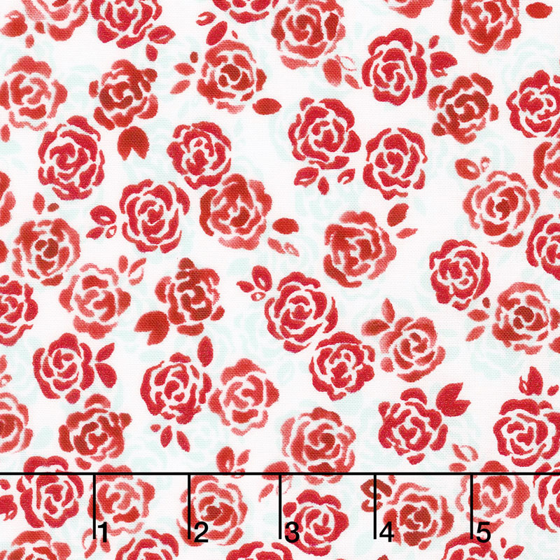 Sugar Berry - Playful Posies Radiant Crystal with Red Glitter Yardage