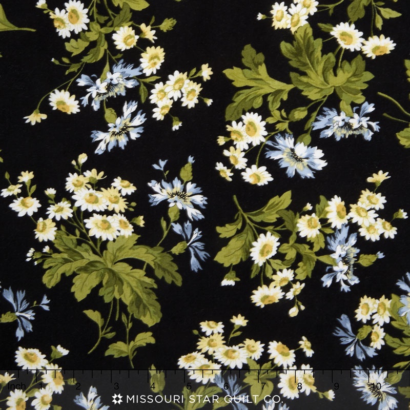 Poppies - Daisies Black Yardage