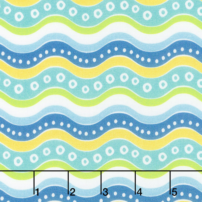 Go Fish - Multi Color Wave White Multi Yardage