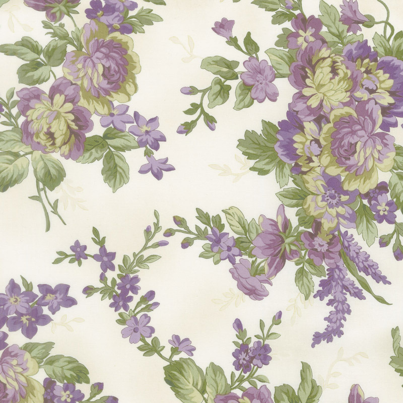 Aubergine - Elegant Floral Ivory Yardage
