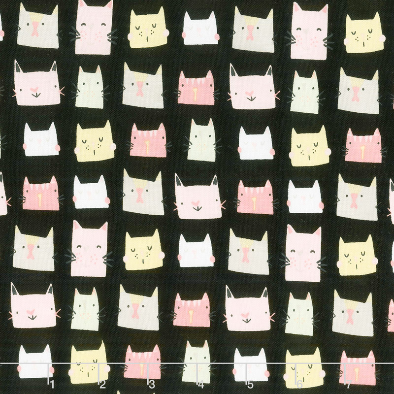 Meow and Forever - Cat Heads Black Yardage