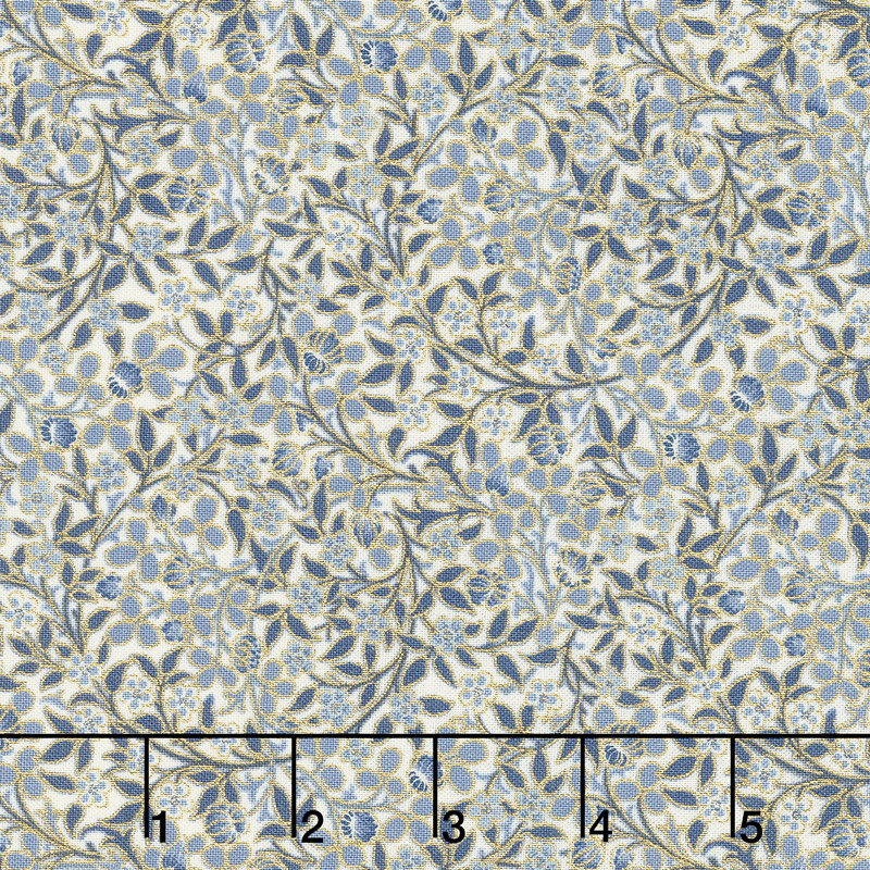 Morris Holiday 1903 - Clover Linen Indigo Metallic Yardage