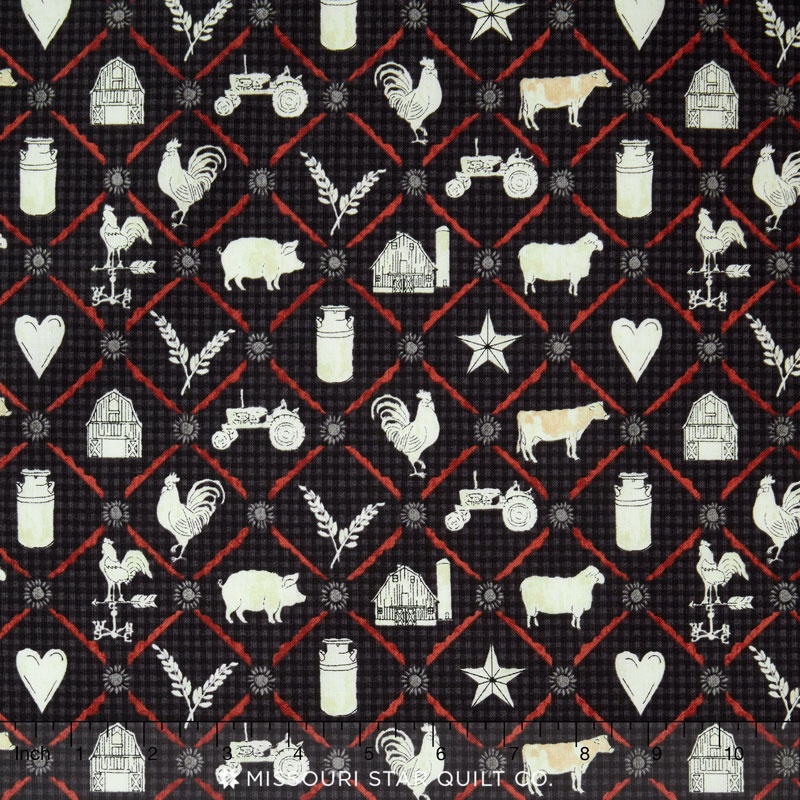 Farm to Table - Animal Grid Black Yardage