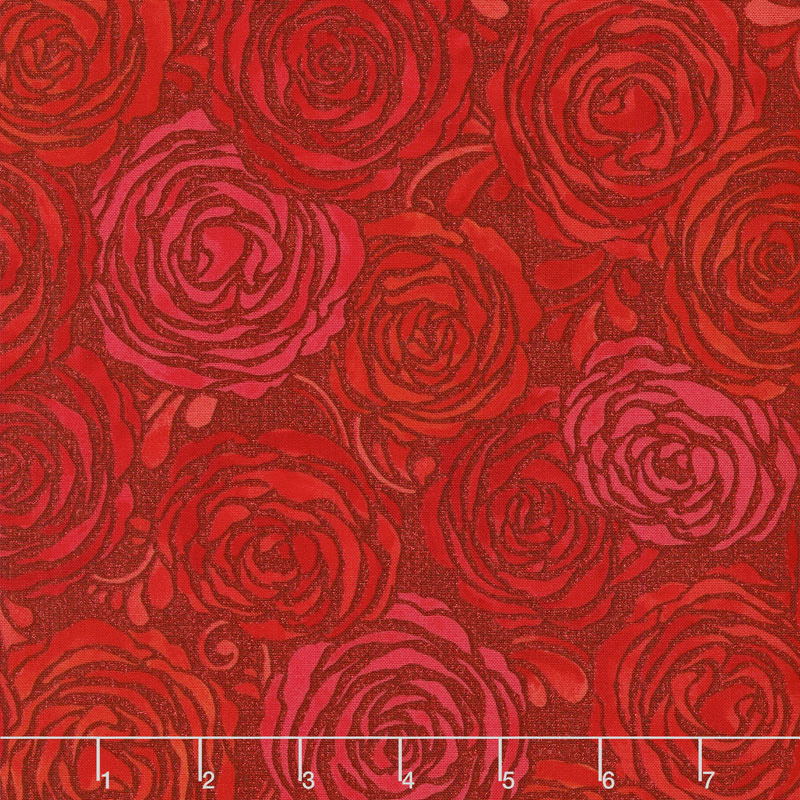 Sugar Berry - Candied Roses Radiant Ruby with Red Glitter Yardage