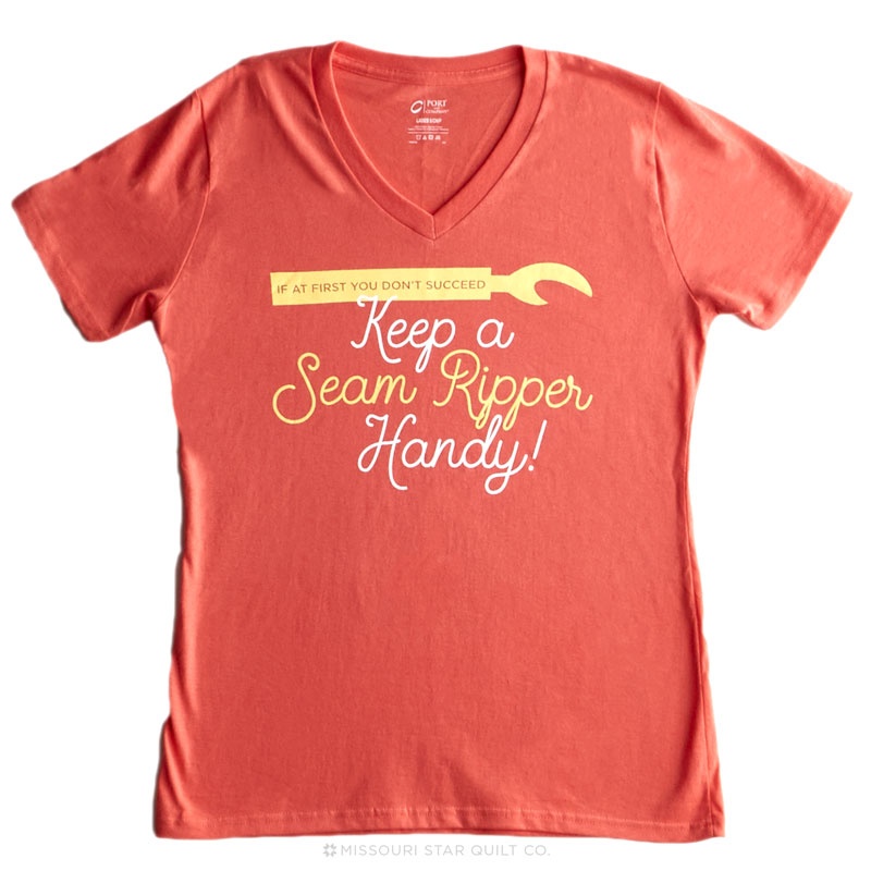 Keep a Seam Ripper Handy Coral Women's Fitted V-Neck T-Shirt - Small