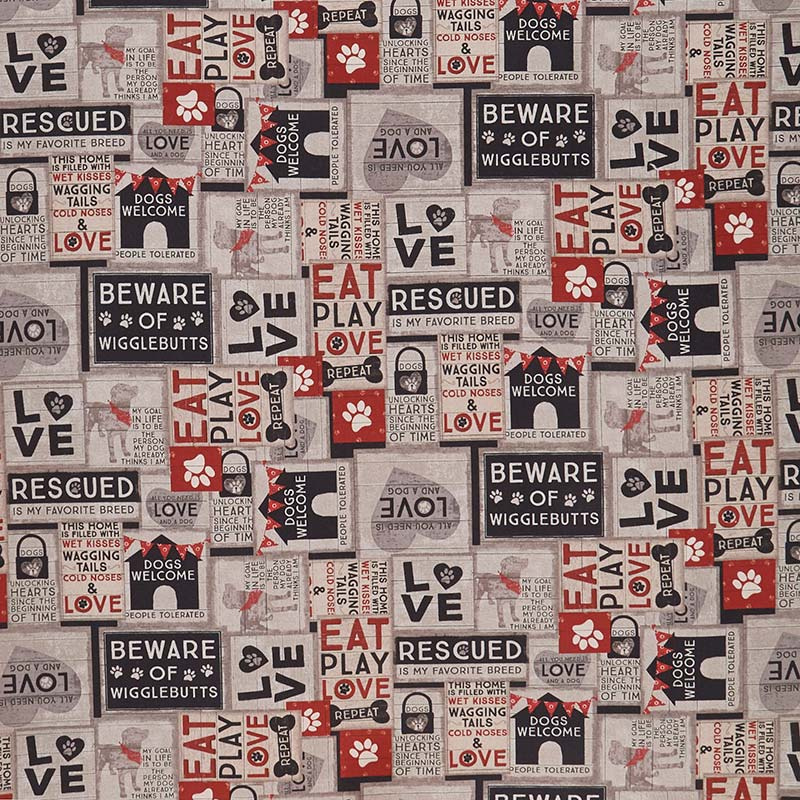 Wigglebutts - Dog Sayings Light Gray Yardage