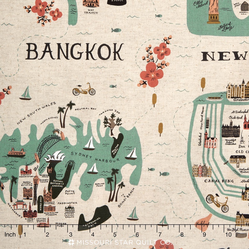 Les Fleurs - City Maps Natural Canvas Yardage