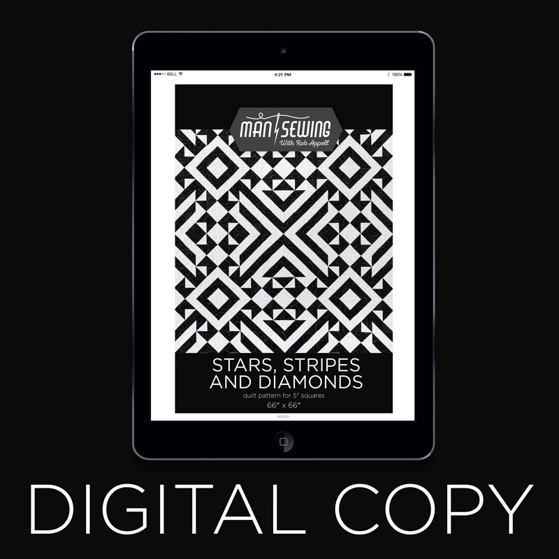 Digital Download - Man Sewing Stars Stripes & Diamonds Quilt Pattern