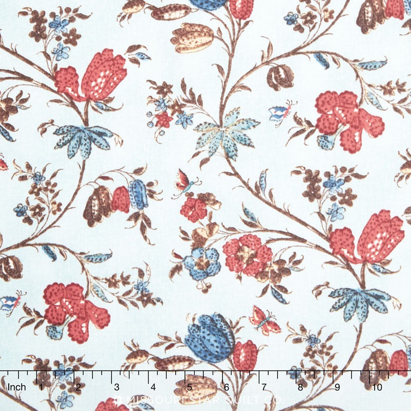 Hamilton - From Eliza Hamilton's Era c. 1770-1790 Main Floral Aqua Yardage