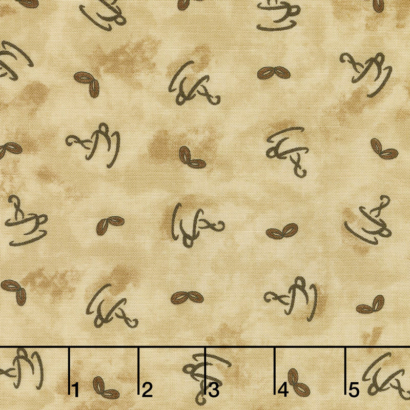 Brew - Cups & Beans Burlap Tan Yardage