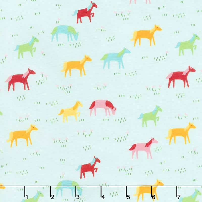 Best Friends Forever - Rainbow Ponies Light Aqua Yardage