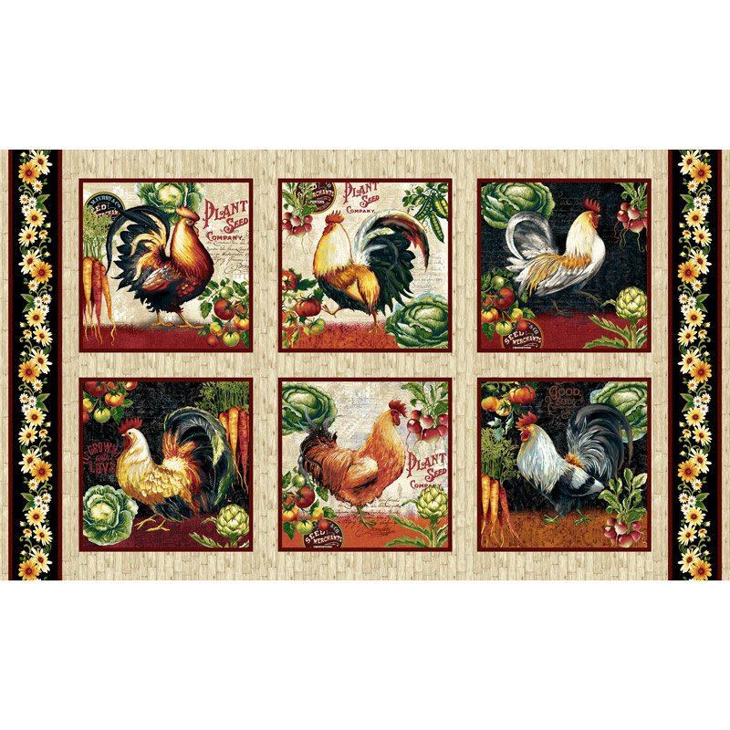 Farmer's Market - Rooster Blocks Cream Panel