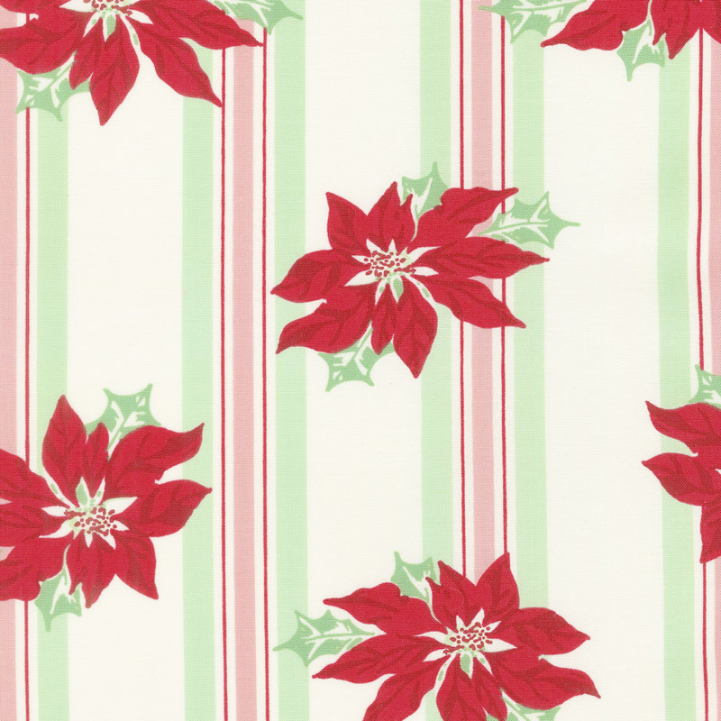 Sweet Christmas - Poinsettia Stripe Marzipan Yardage