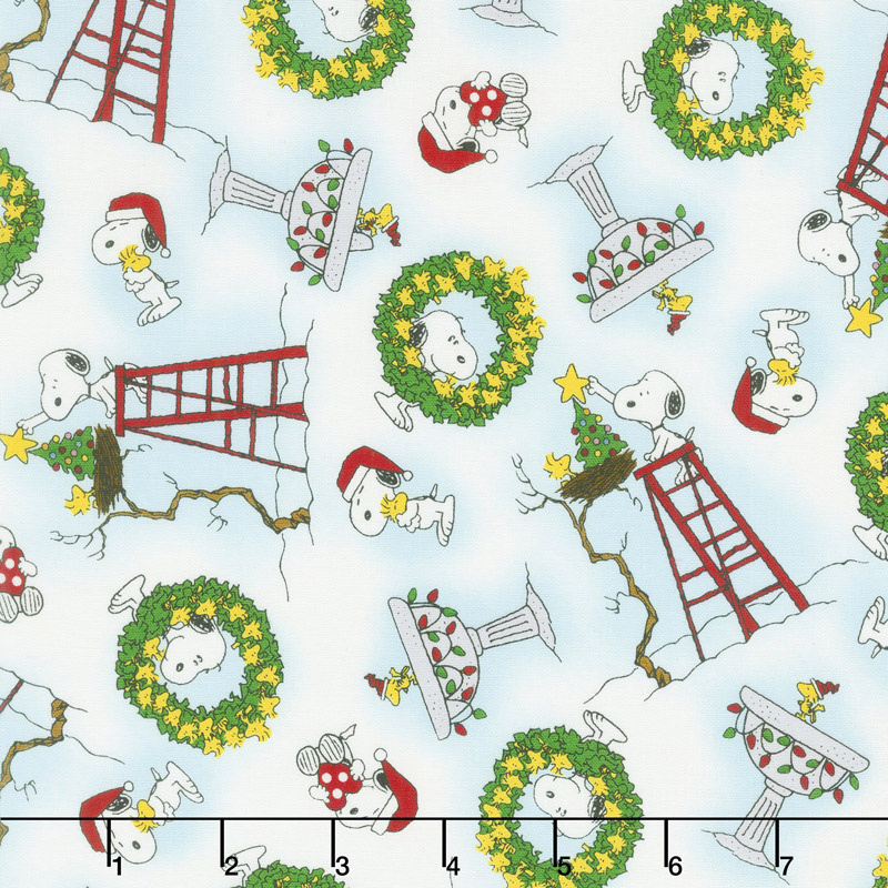 Peace Love Joy - Snoopy and Woodstock Christmas White Yardage