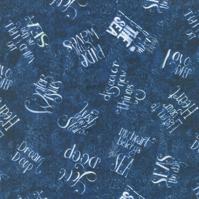 Water Wishes - Words Allover Navy Yardage