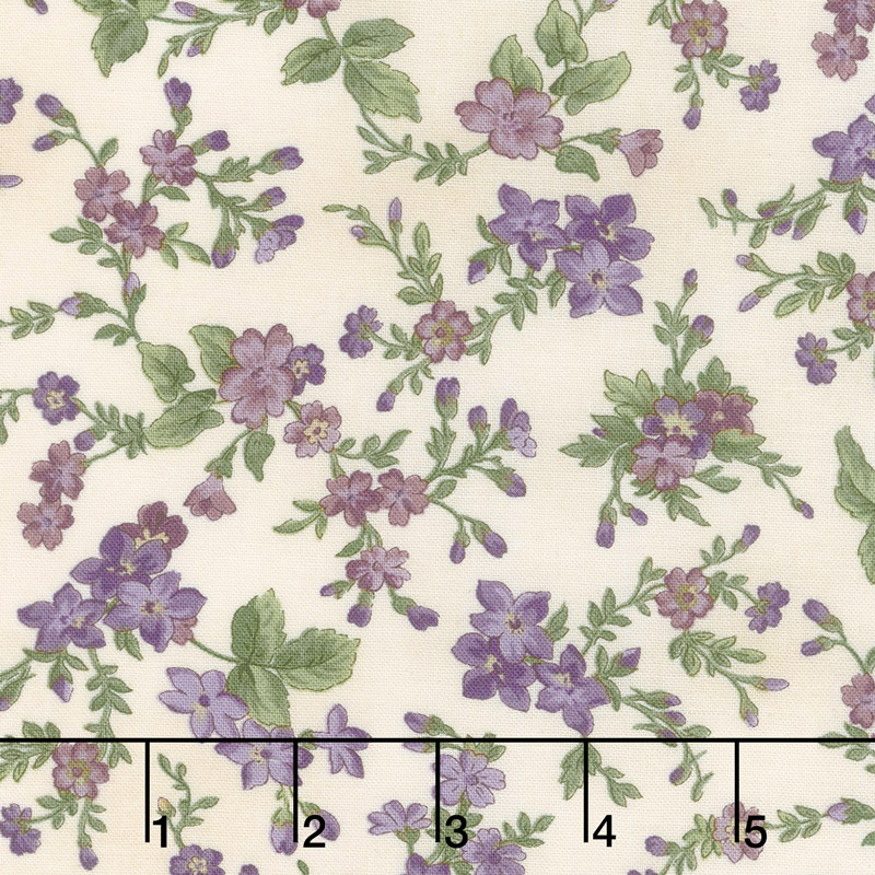 Aubergine - Trailing Flowers Ivory Yardage