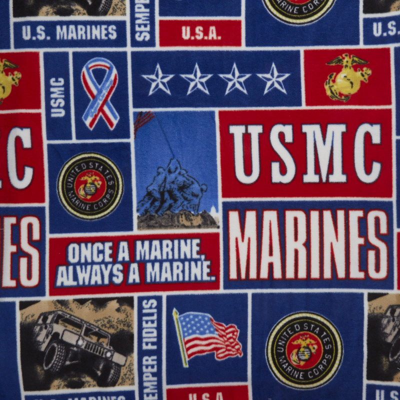 Military - Marines Collage Blue Fleece Yardage