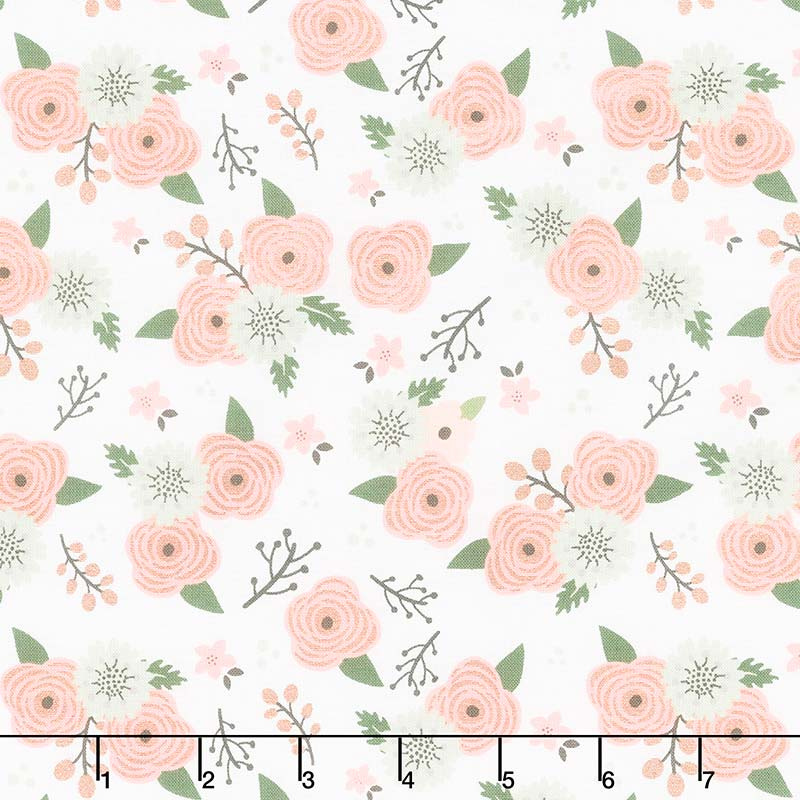 Modern Farmhouse - Modern Floral White Metallic Yardage