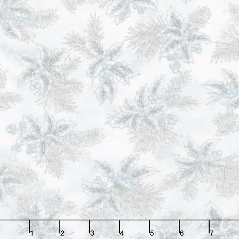 Holiday Flourish 12 - Peacock Boughs Blue Metallic Yardage
