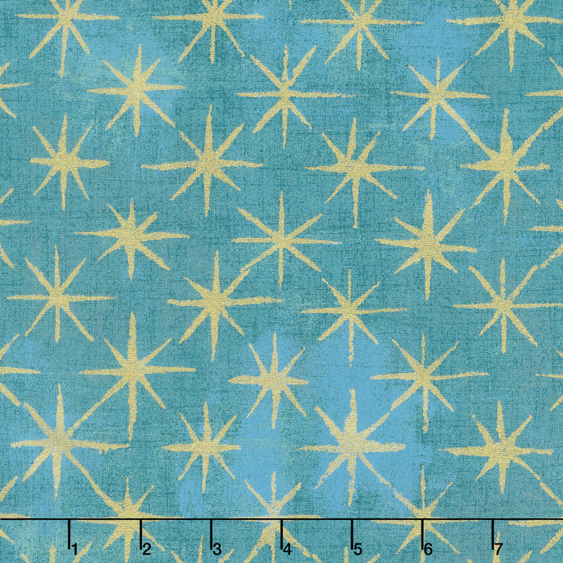 Grunge Seeing Stars - Ocean Metallic Yardage