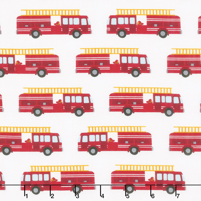 Fire Pups - Fire Truck White Yardage