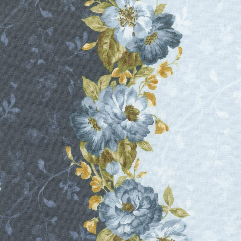 English Countryside - Floral Stripe Blue Yardage