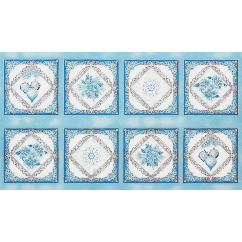 Holiday Flourish 12 - Peacock Snowflakes Blue Metallic Panel