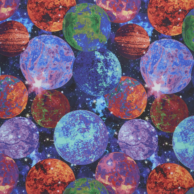 Galaxy Blast - Planets Black Digitally Printed Yardage