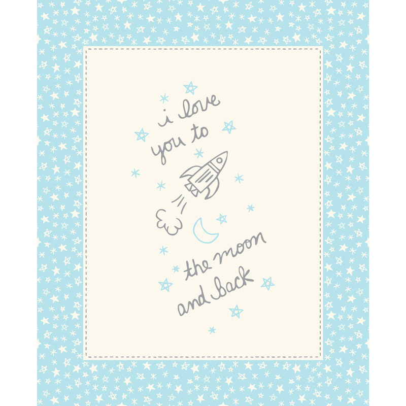 Soft & Sweet - To the Moon Blue Flannel Panel