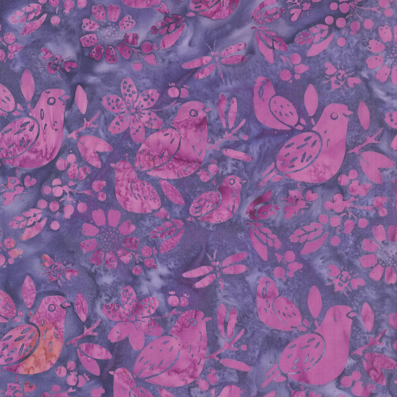 Summer Sizzle Batiks - Mixed Birds Blurple Yardage