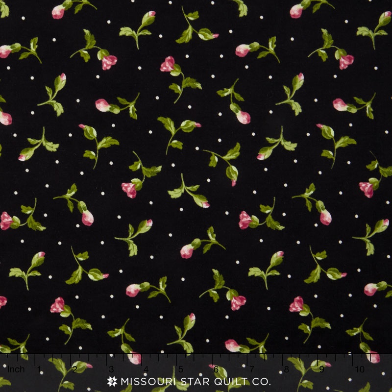 Poppies - Tossed Buds Black Yardage