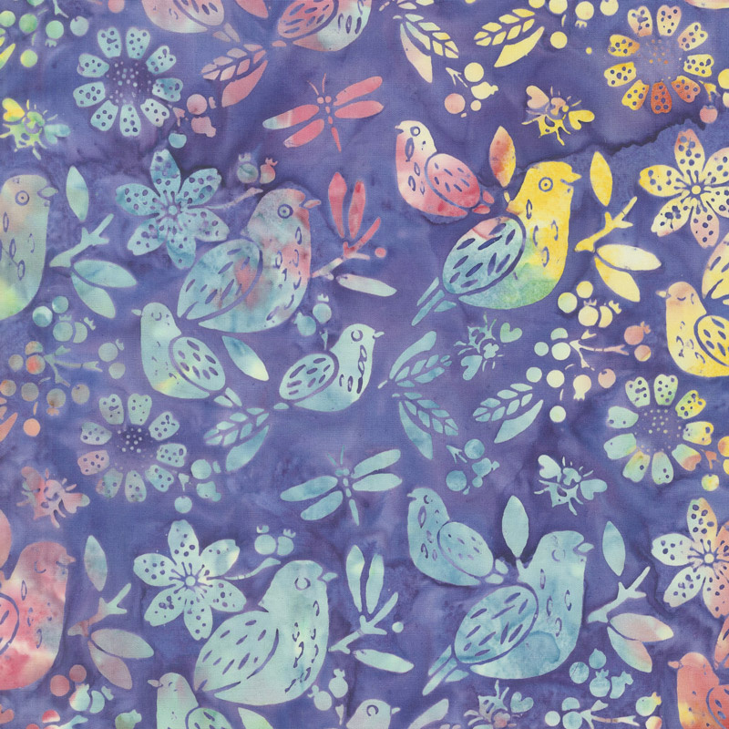 Summer Sizzle Batiks - Mixed Birds Wisteria Yardage