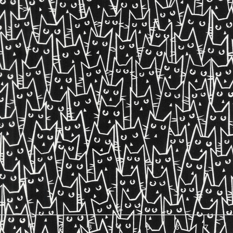 So Adora-Boo! - Stacked Cats Black Glow in the Dark Yardage